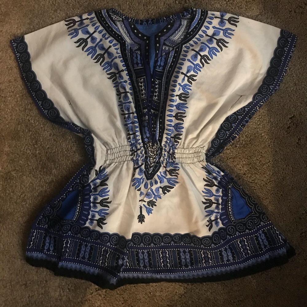 Kids white and blue African print top